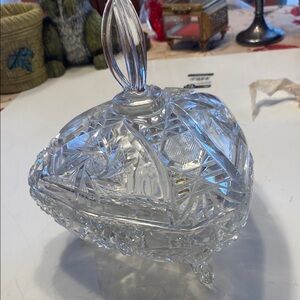 Elegant lead crystal cut glass footed candy dish